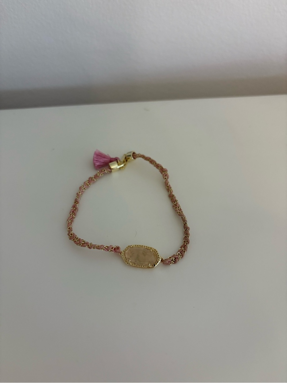 Kendra Scott Elaina Friendship Bracelet in Rose Quartz with braided pink cord